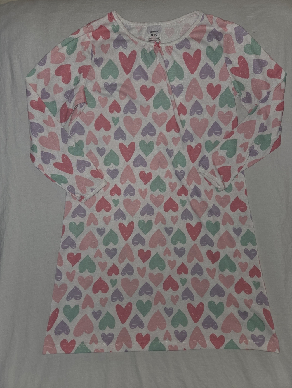 Carter's Heart Print Long Sleeve Nightshirt 8-10